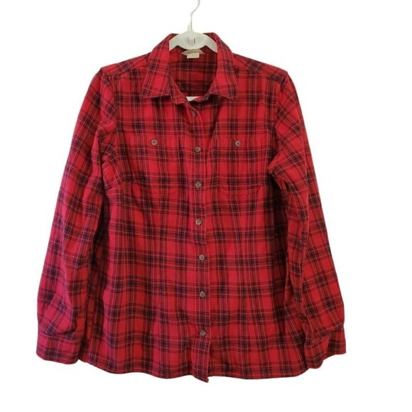 Duluth Trading Flannel Shirt Womens Medium Red Plaid Free Swinging Button Front - Picture 1 of 9